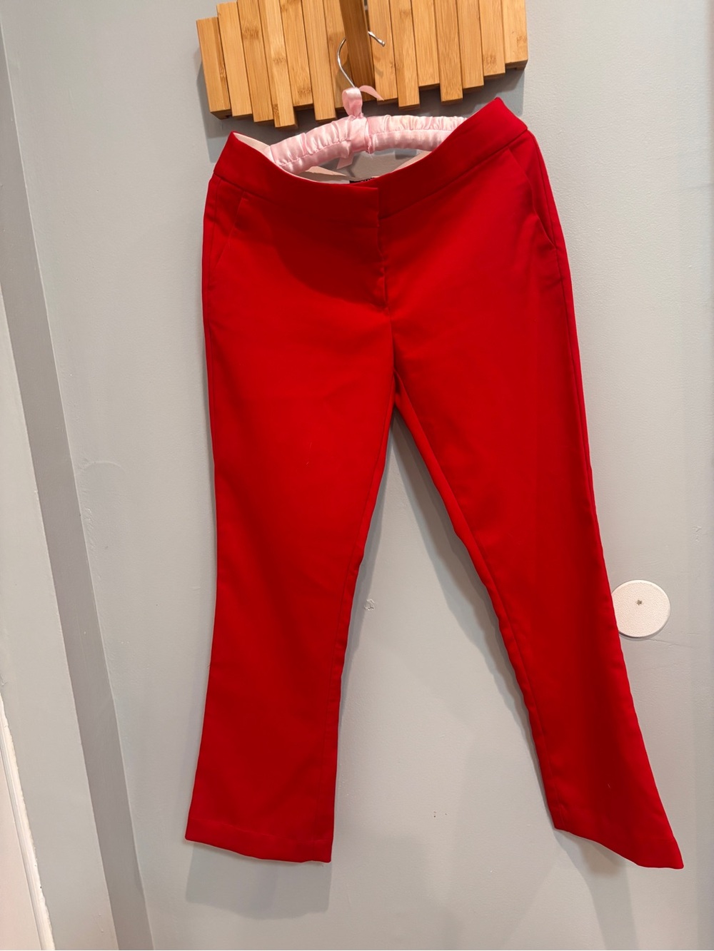 XOXO Pants Womens 5/6 Red Flat Front Mid Rise Slash Pockets Hook Loop